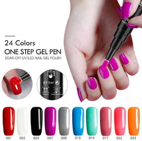 3 In 1 Gel Nail Varnish Pen Glitter One Step Nail Art Gel Polish Hybrid - Peakshop