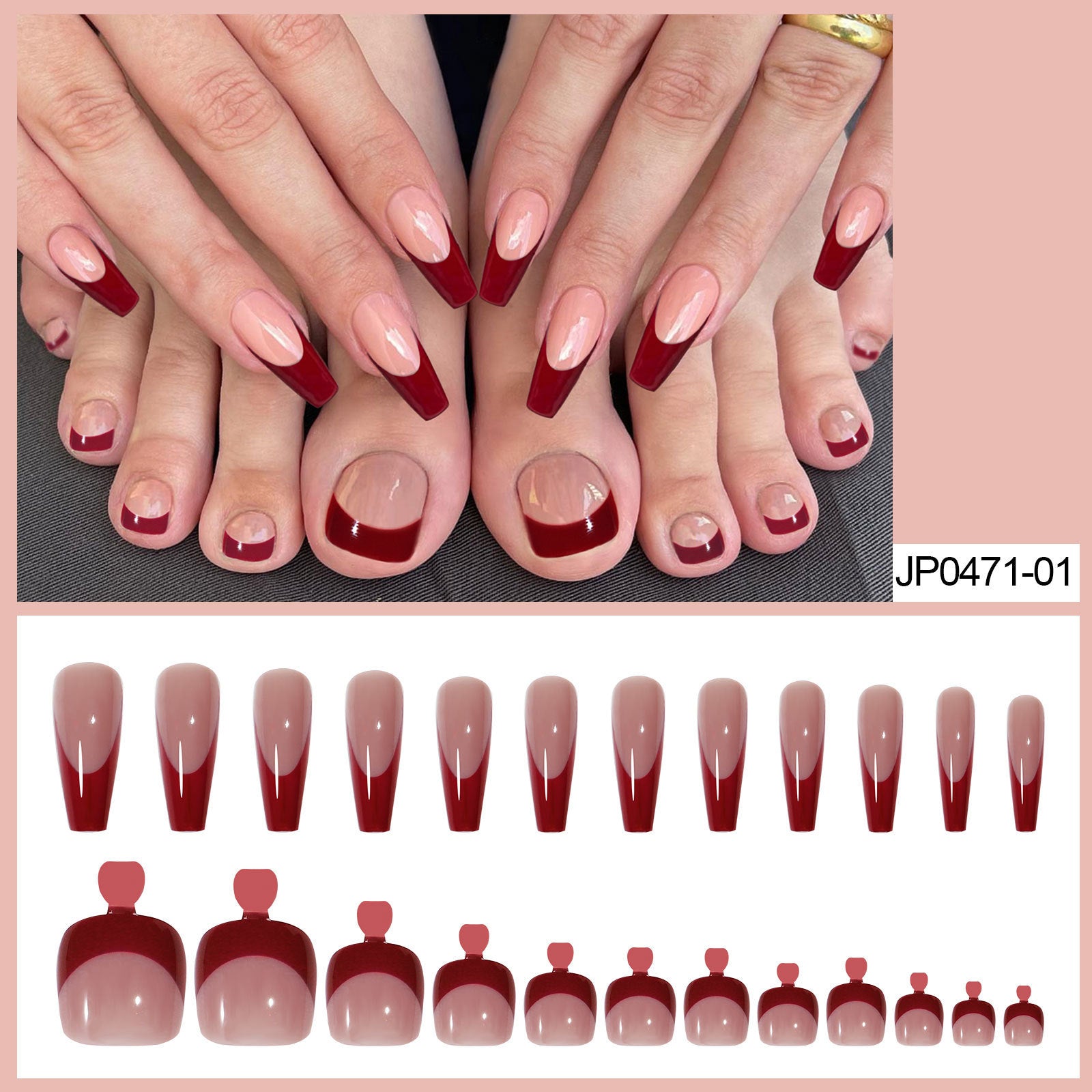 Nail Dressing Nail Bright Red Hand And Foot Patch Set - Peakshop