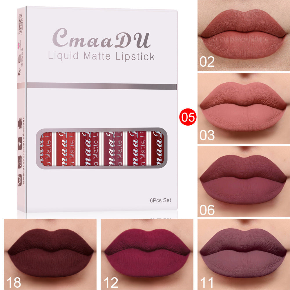 6 Boxes Of Matte Non-stick Cup Waterproof Lipstick Long Lasting Lip Gloss - Peakshop