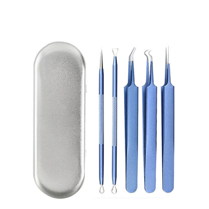 Stainless Steel Acne Clip 5-piece Acne Squeeze Blackhead Beauty Tool - Peakshop