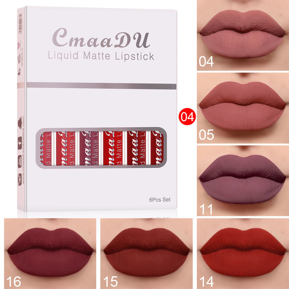 6 Boxes Of Matte Non-stick Cup Waterproof Lipstick Long Lasting Lip Gloss - Peakshop