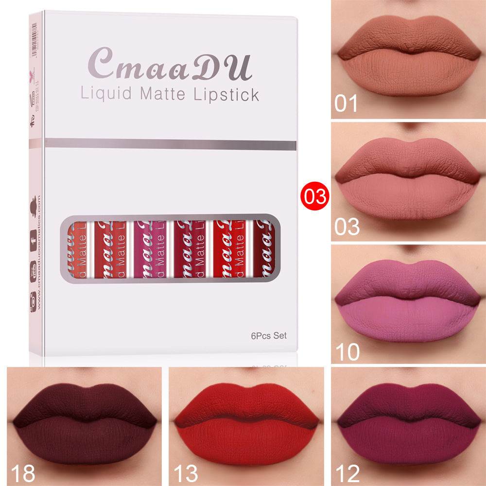 6 Boxes Of Matte Non-stick Cup Waterproof Lipstick Long Lasting Lip Gloss - Peakshop