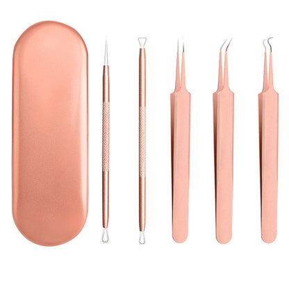 Stainless Steel Acne Clip 5-piece Acne Squeeze Blackhead Beauty Tool - Peakshop