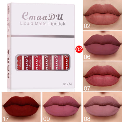 6 Boxes Of Matte Non-stick Cup Waterproof Lipstick Long Lasting Lip Gloss - Peakshop