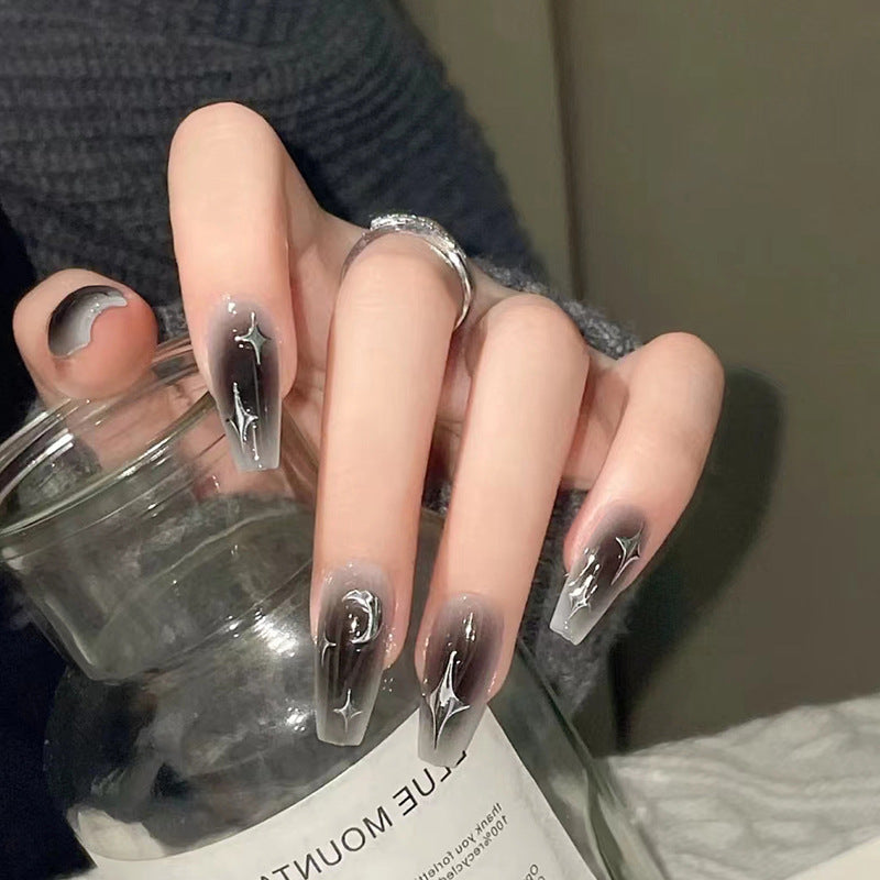 Dark Hot Girl Ins Style Blush Nail Silver Fake Nails - Peakshop