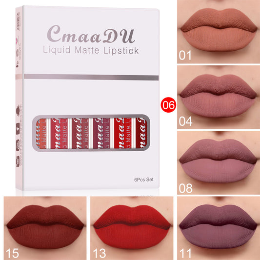 6 Boxes Of Matte Non-stick Cup Waterproof Lipstick Long Lasting Lip Gloss - Peakshop