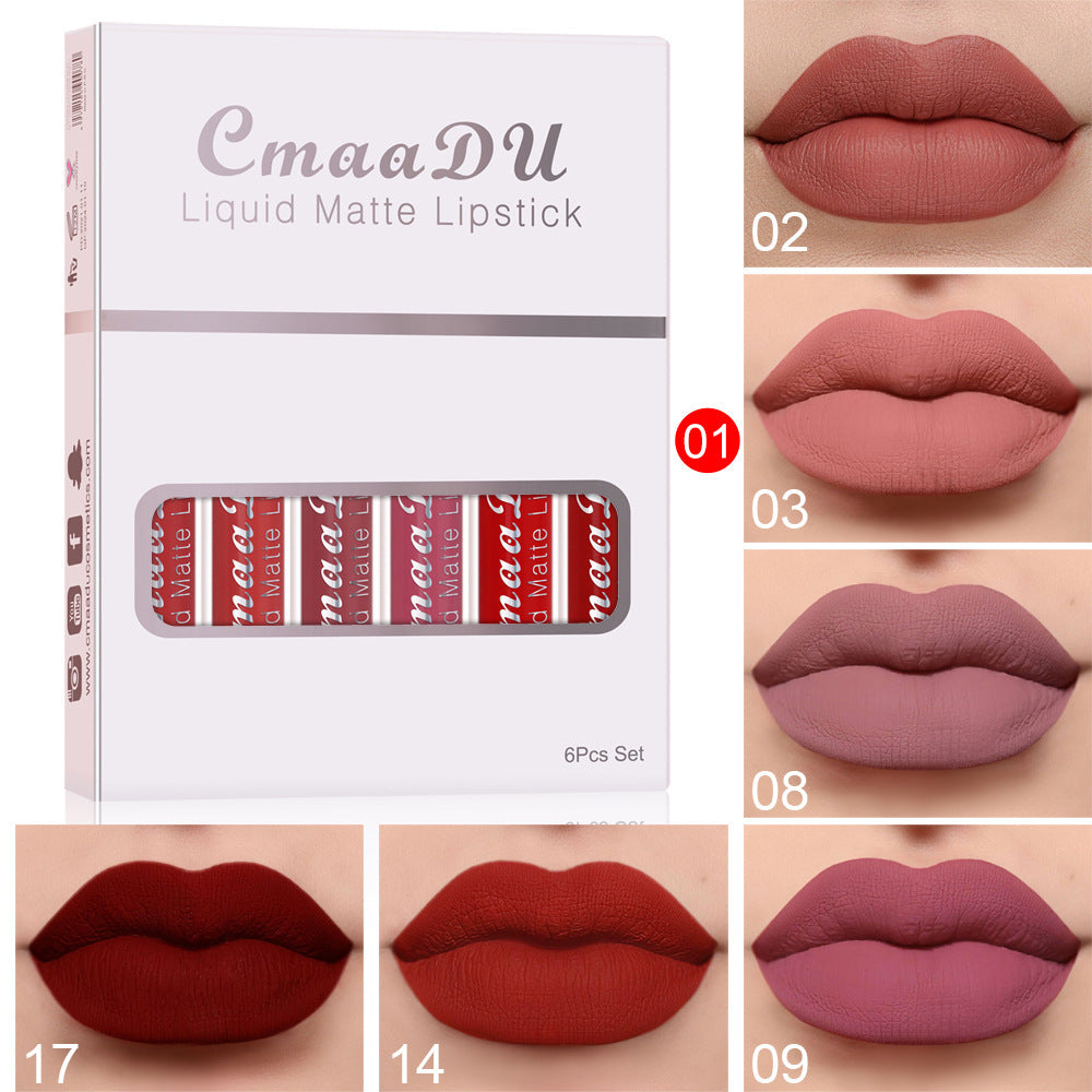 6 Boxes Of Matte Non-stick Cup Waterproof Lipstick Long Lasting Lip Gloss - Peakshop