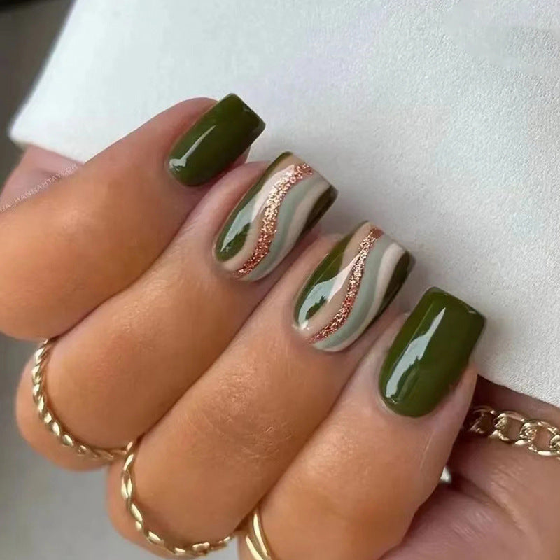 Army Green Corrugated Lines Nail Sticker - Peakshop