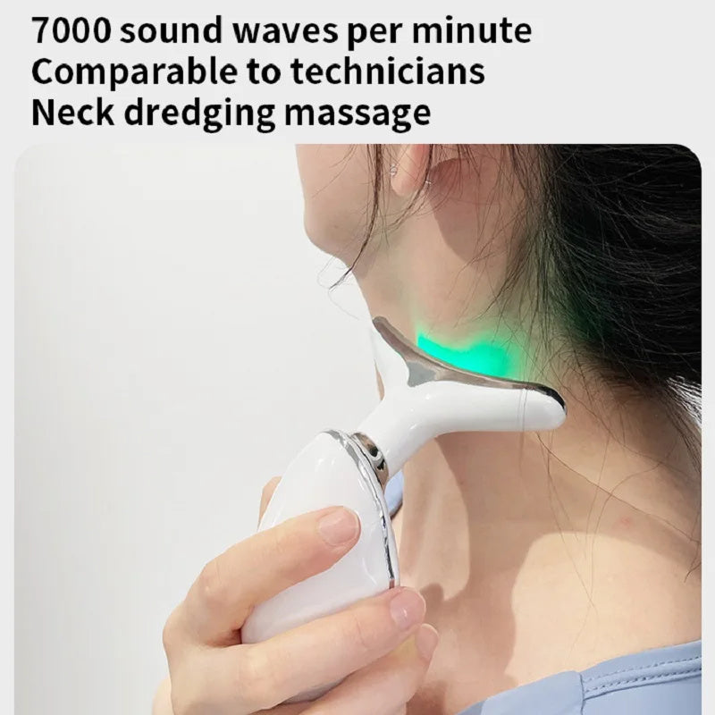 Neck Face Beauty Device Colorful LED Photon Therapy Skin Tighten Reduce Double Chin Anti Wrinkle Remove Lifting Massager - Peakshop