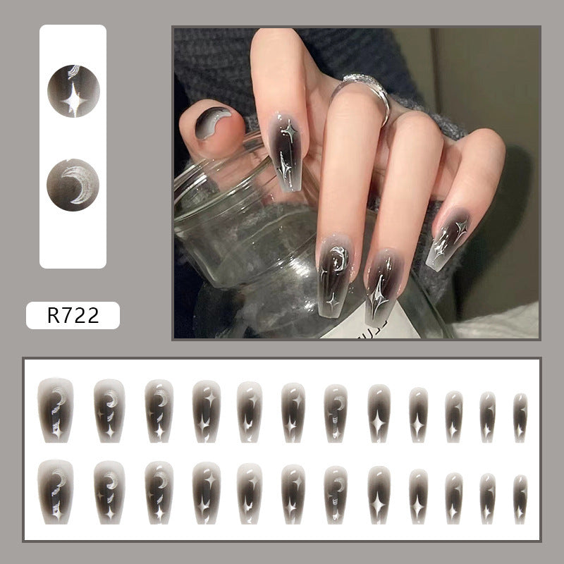 Dark Hot Girl Ins Style Blush Nail Silver Fake Nails - Peakshop